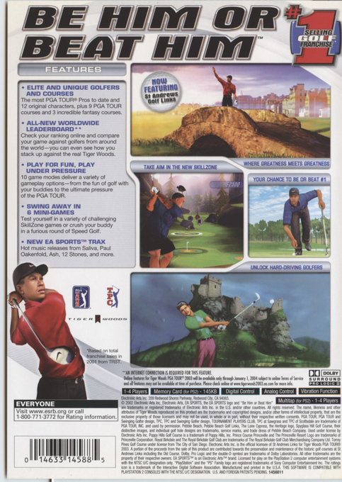 Tiger Woods PGA Tour 2003 — Box back
