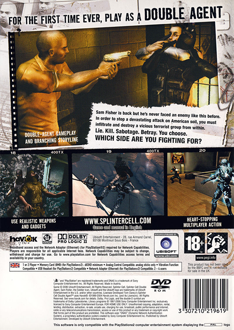 Tom Clancy's Splinter Cell : Double Agent — Box back