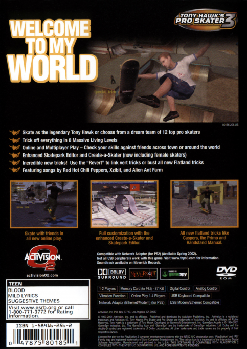 Tony Hawk's Pro Skater 3 — Box back