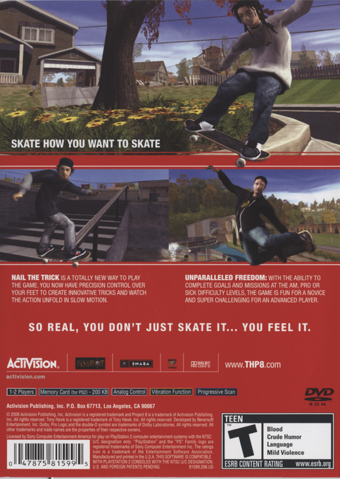 Tony Hawk's Project 8 — Box back