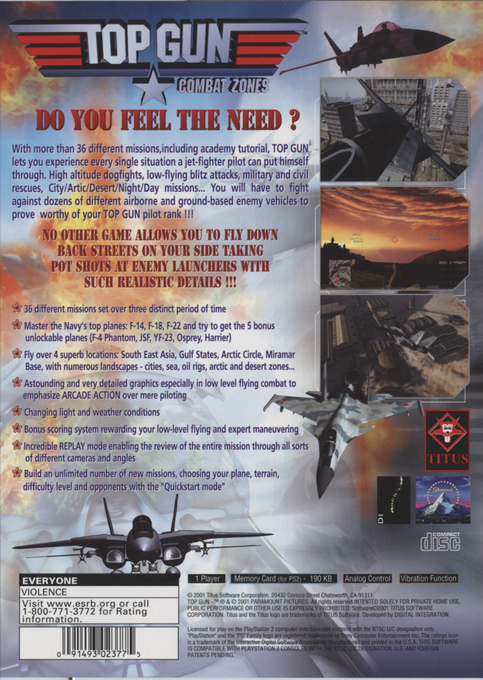 Top Gun : Combat Zones — Box back