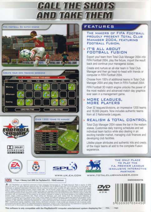 Total Club Manager 2004 — Box back