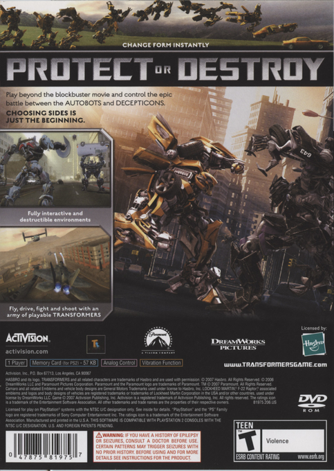 Transformers : The Game — Box back