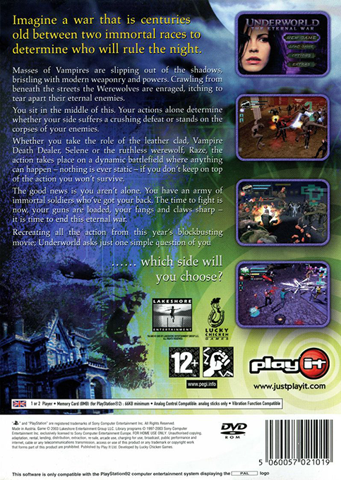 Underworld : The Eternal War — Box back