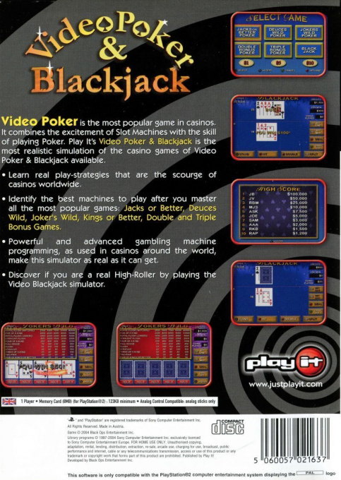 Video Poker & Blackjack — Box back