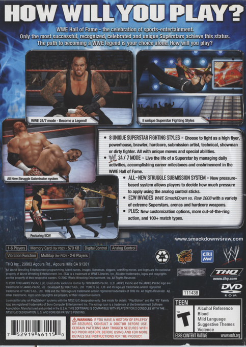 WWE SmackDown vs. Raw 2008 — Box back