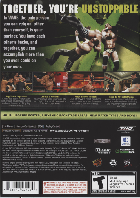 WWE SmackDown vs. Raw 2009 — Box back