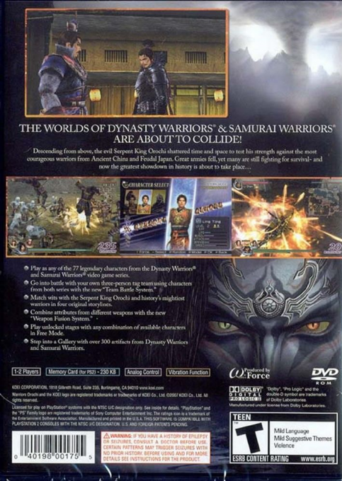 Warriors Orochi — Box back