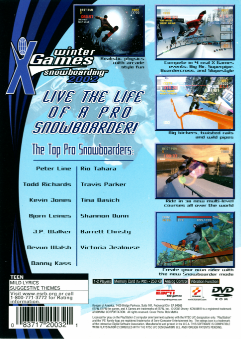 Winter X Games Snowboarding 2002 — Box back
