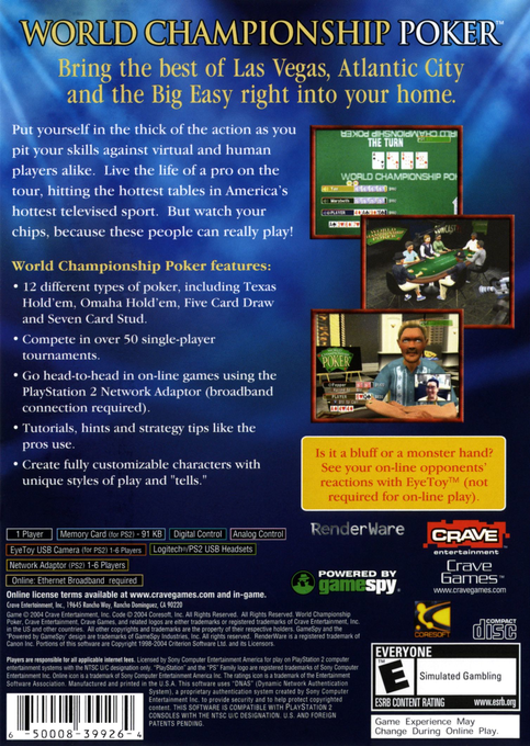 World Championship Poker — Box back