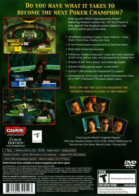 World Championship Poker : Featuring Howard Lederer - All In — Box back