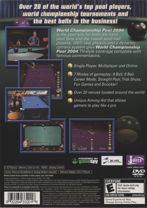 World Championship Pool 2004 — Box back