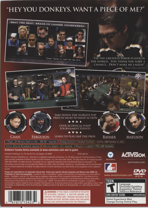 World Series of Poker 2008 : Battle for the Bracelets — Box back