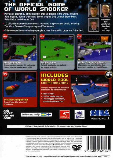World Snooker Championship 2007 — Box back