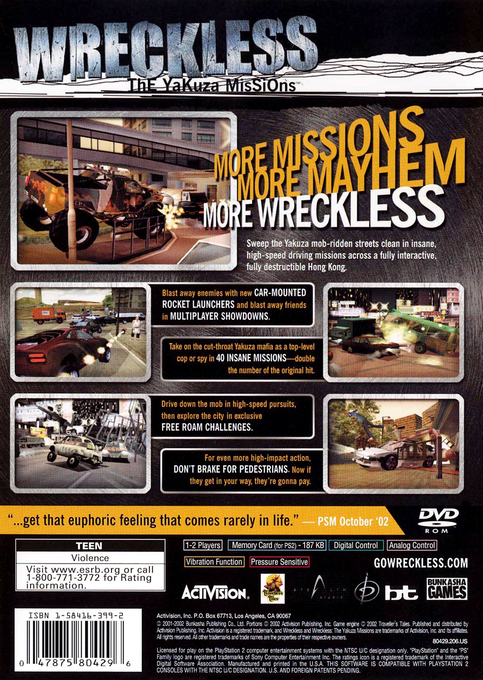 Wreckless : The Yakuza Missions — Box back