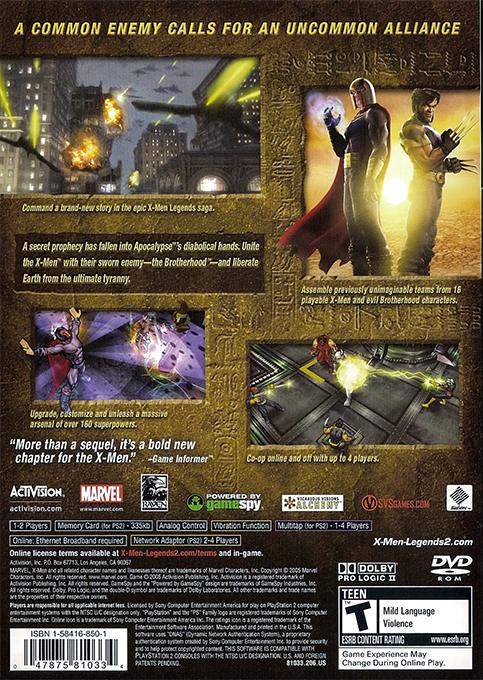 X-Men Legends II : Rise of Apocalypse — Box back