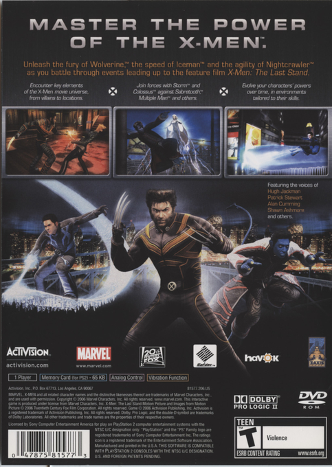 X-Men : The Official Game — Box back