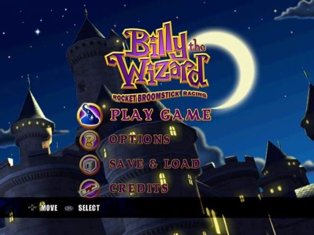 Billy the Wizard : Rocket Broomstick Racing — Title screen