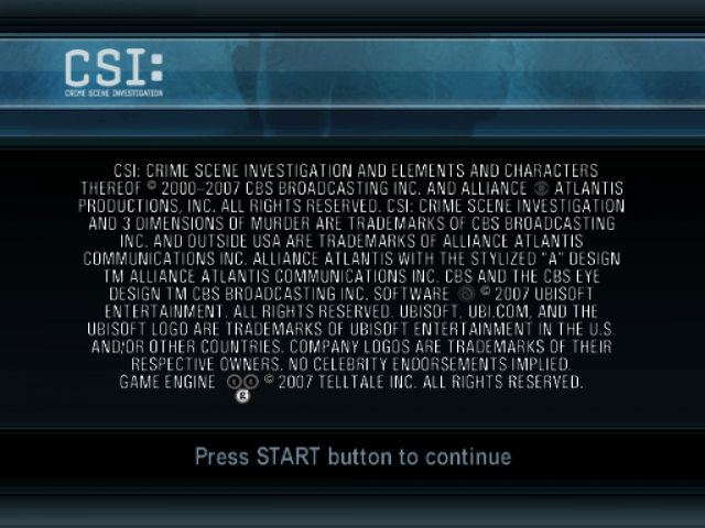 CSI : Crime Scene Investigation — Title screen