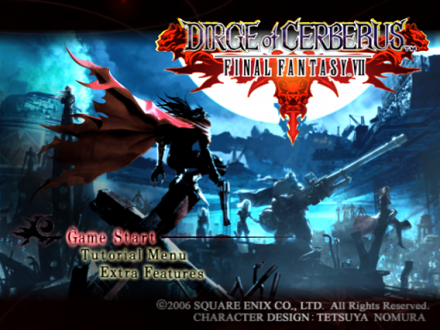 Dirge of Cerberus : Final Fantasy VII — Title screen