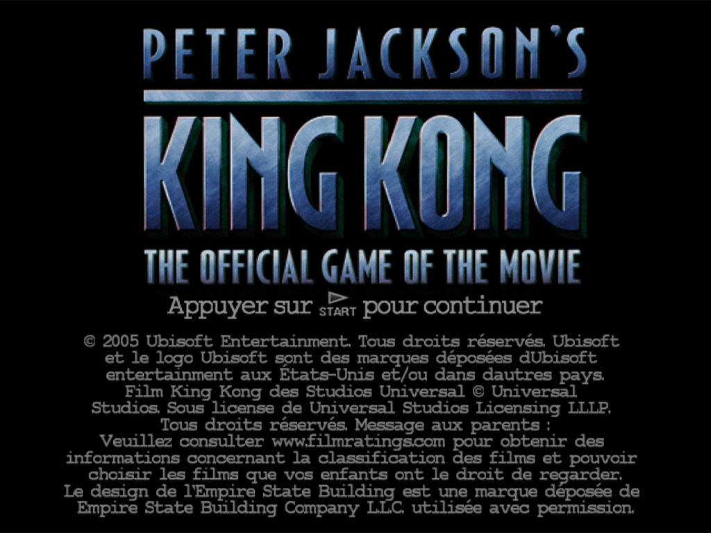 Peter Jackson's King Kong : The Official Game of the Movie — Title screen