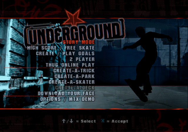Tony Hawk's Underground — Title screen