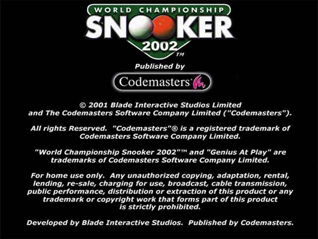 World Championship Snooker 2002 — Title screen