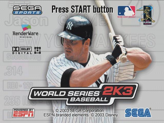 World Series Baseball 2K3 — Title screen