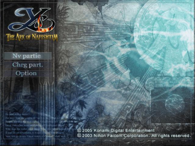 Ys : The Ark of Napishtim — Title screen