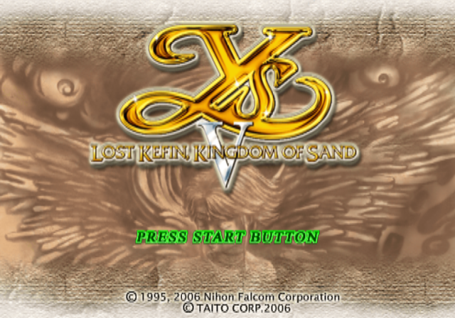 Ys V : Lost Kefin, Kingdom of Sand — Title screen