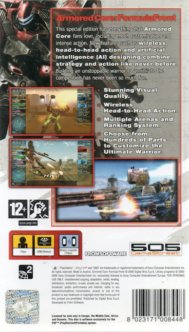 Armored Core : Formula Front, Extreme Battle — Box back
