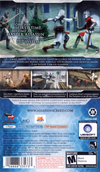 Assassin's Creed : Bloodlines — Box back