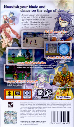 Blade Dancer : Lineage of Light — Box back