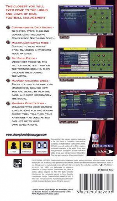 Championship Manager 2007 — Box back