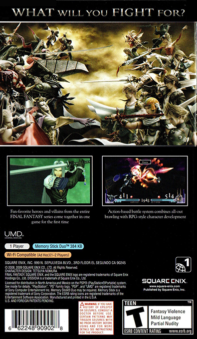 Dissidia : Final Fantasy — Box back