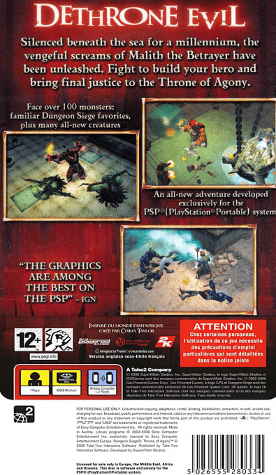 Dungeon Siege : Throne of Agony — Box back