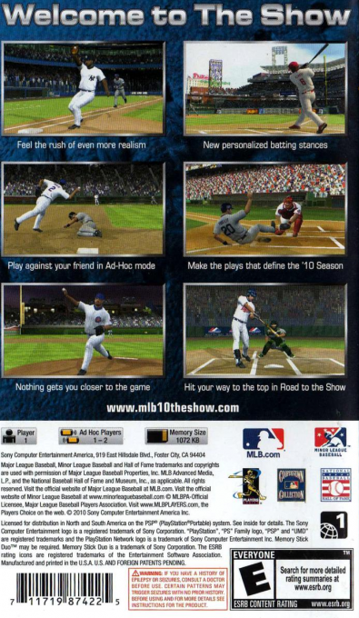 MLB 10 : The Show — Box back