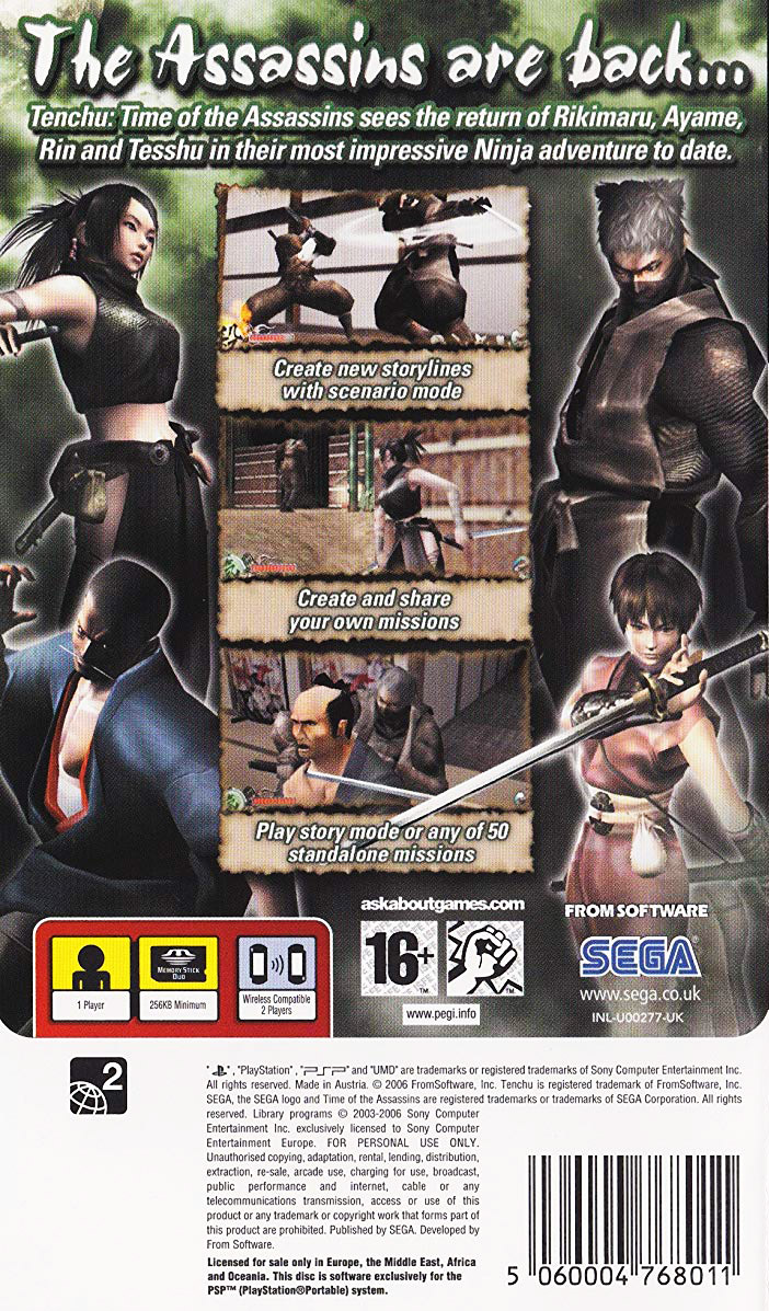 Tenchu : Time of the Assassins — Box back