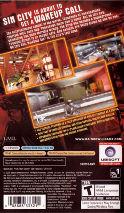 Tom Clancy's Rainbow Six Vegas — Box back