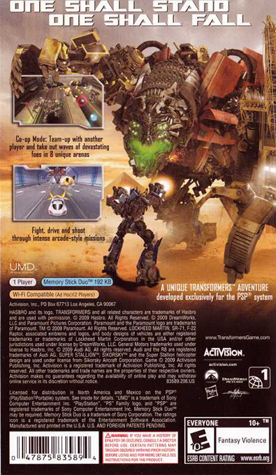 Transformers : Revenge of the Fallen — Box back