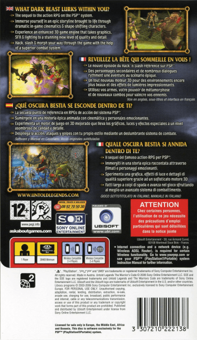 Untold Legends : The Warrior's Code — Box back