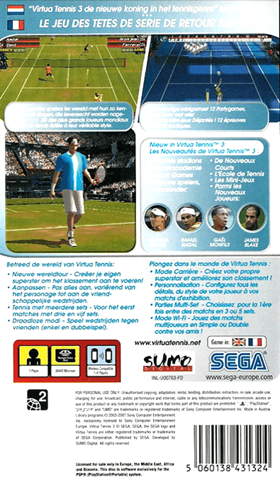 Virtua Tennis 3 — Box back
