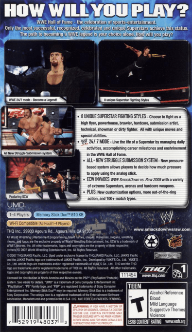 WWE SmackDown! vs. RAW 2008 featuring ECW — Box back