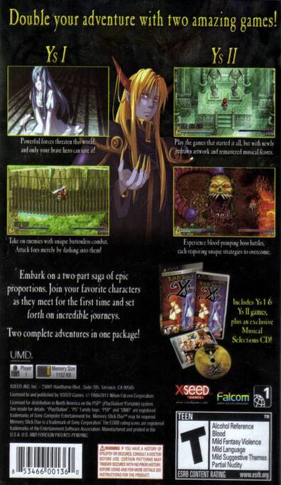 Ys I & II Chronicles — Box back
