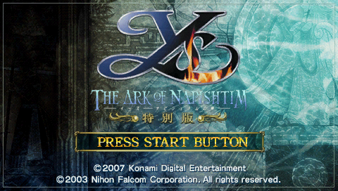 Ys : The Ark of Napishtim — Title screen