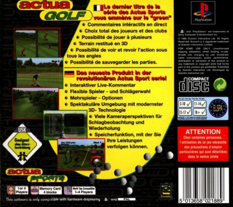 Actua Golf — Box back