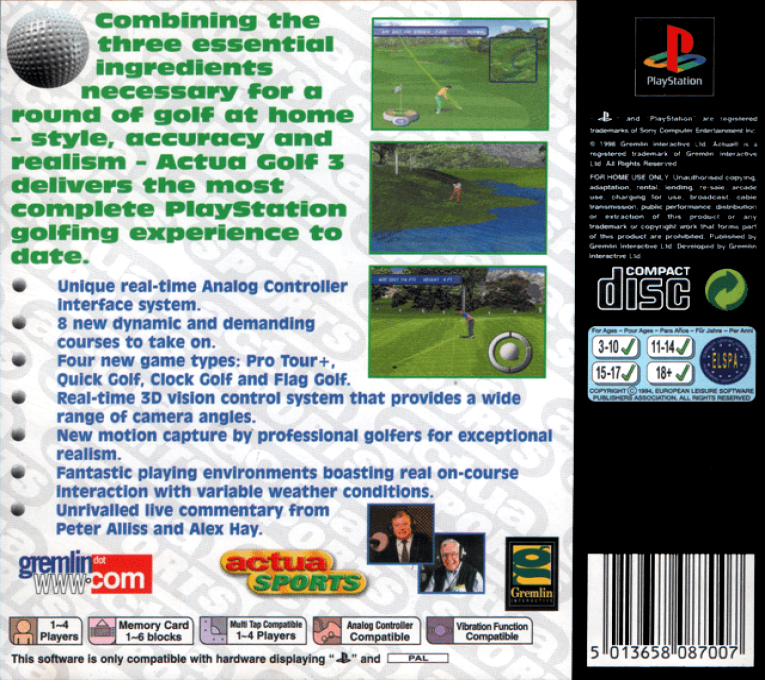 Actua Golf 3 — Box back