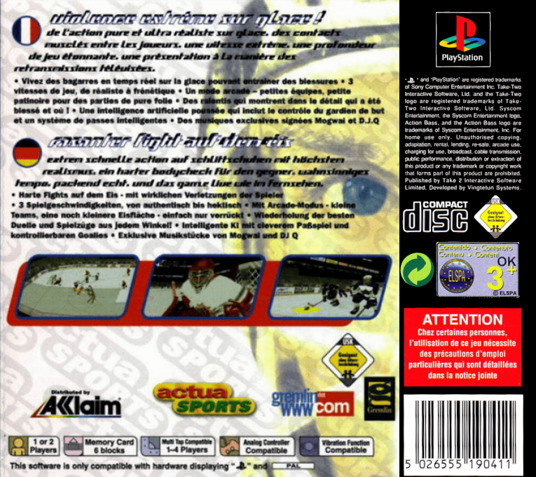 Actua Ice Hockey 2 — Box back