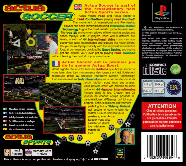 Actua Soccer — Box back