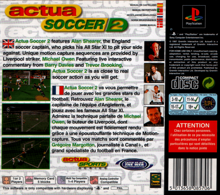 Actua Soccer 2 — Box back